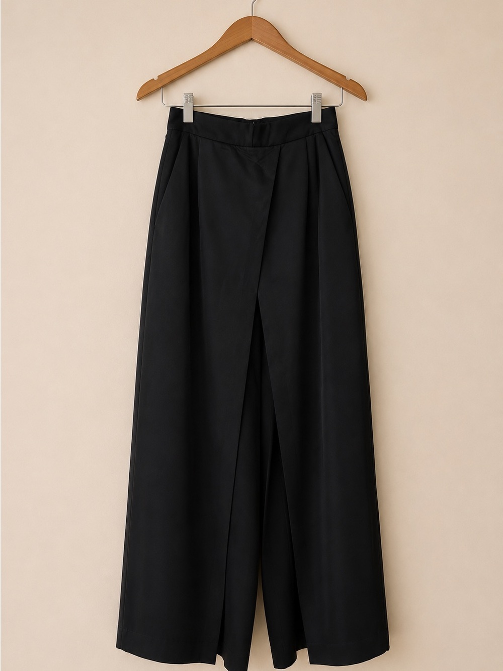 AKIRA NAKA Black Draped Wide Leg Designer Trousers Size 1